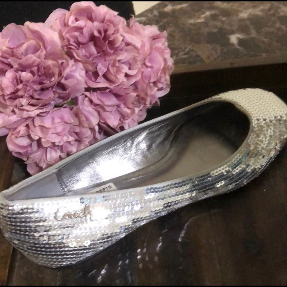Coach Silver Sequin Flats